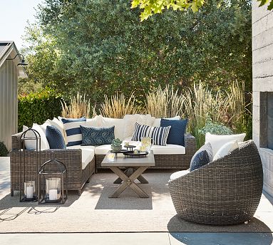 Torrey All Weather Wicker Square Arm Outdoor Sectional Set Espresso Pottery Barn