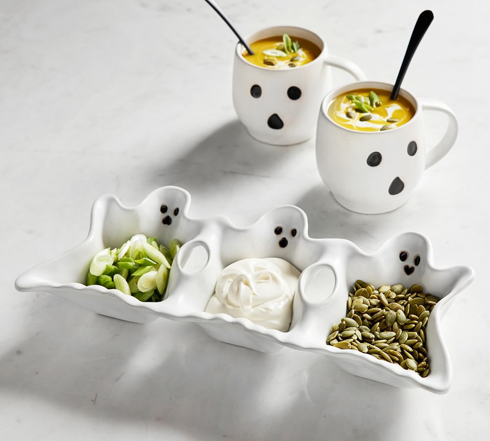 Gus the Ghost Stoneware Triple Condiment Server