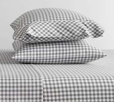 Pottery Barn Grey Gingham Check Sheet Set Queen authentic w/ 2 extra king pillow cases