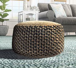 Open Box: Handwoven Basketweave Jute Pouf