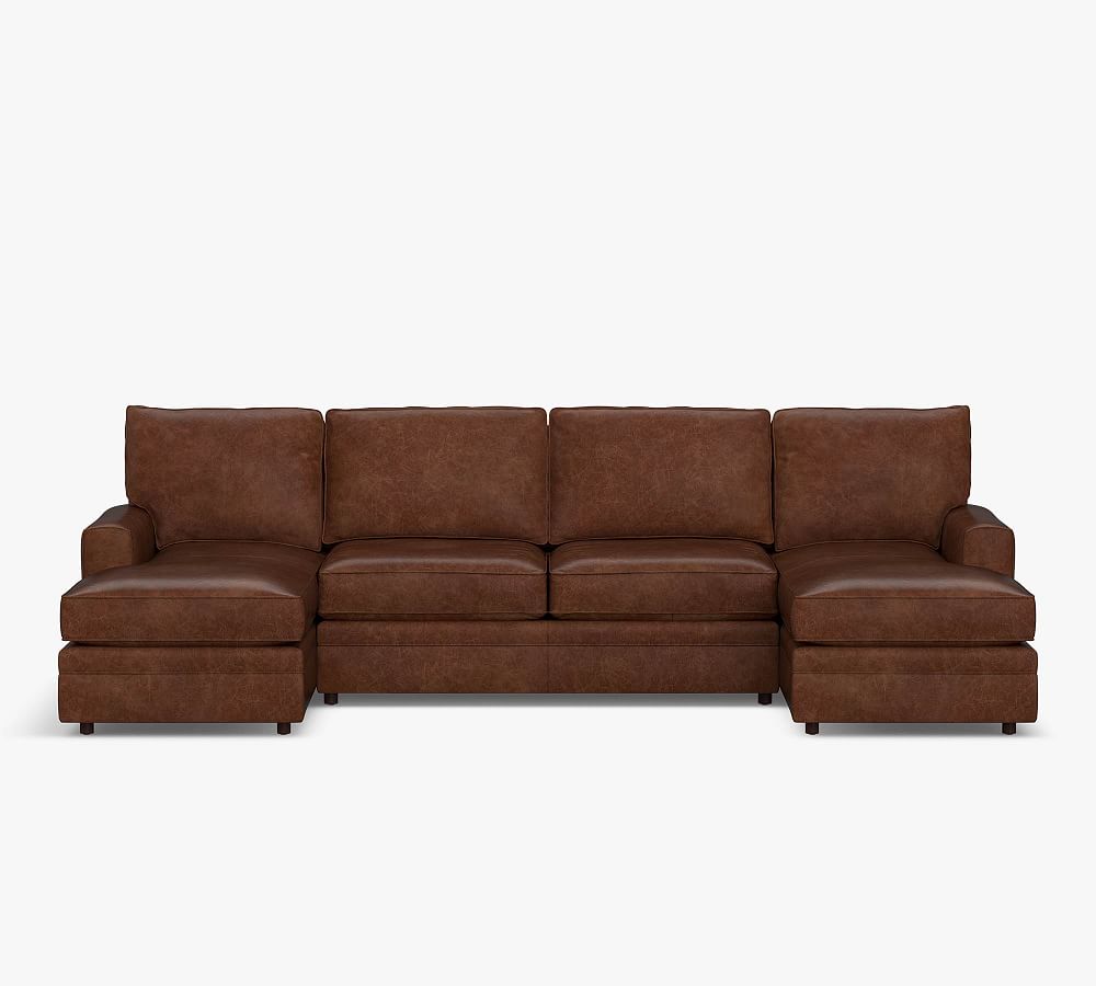 Pearce Square Arm Leather Double Chaise Sectional (130&quot;)