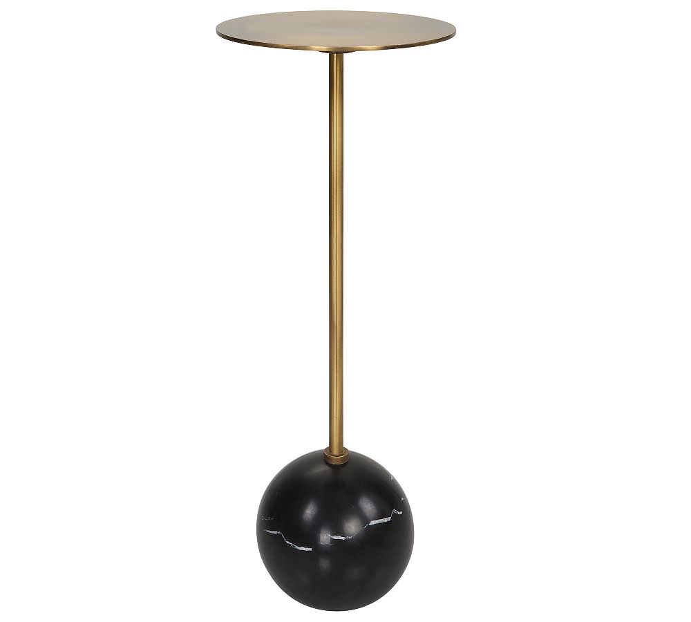 Luxurious Round Black Marble and Brass Cocktail Table