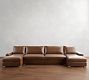 Canyon Roll Arm Leather Double Chaise Sectional (157&quot;&ndash;212&quot;)