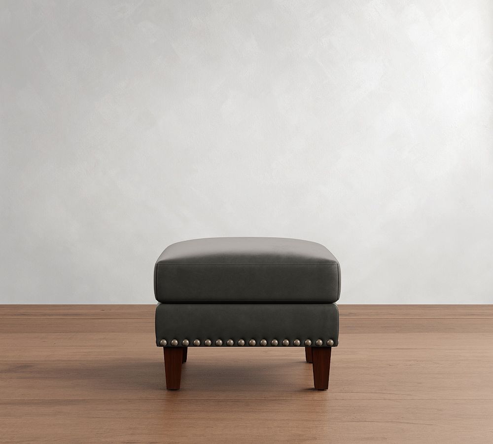 Harlow Leather Ottoman with Nailheads