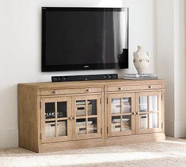Livingston 70 Media Console with Glass Cabinets Seadrift Pottery Barn