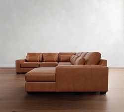 Big Sur Square Arm Deep Seat Leather L-Shaped Chaise Sectional (152&quot;)
