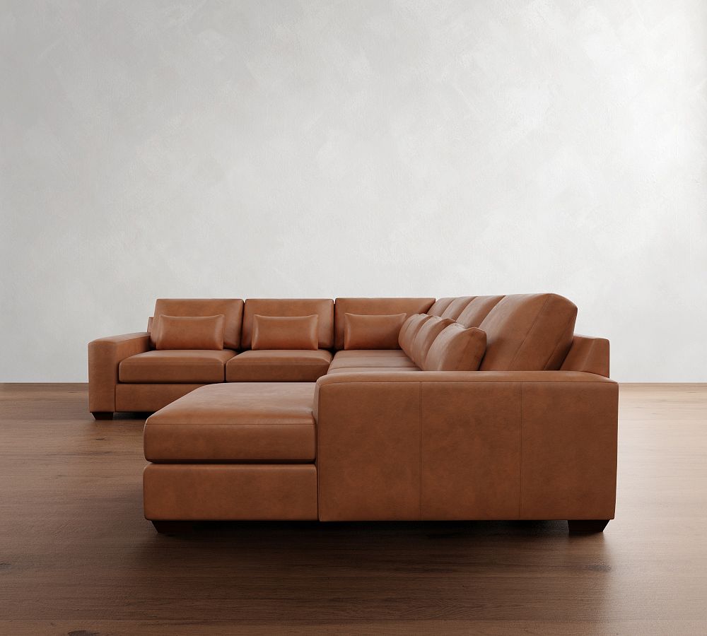 Big Sur Square Arm Deep Seat Leather L-Shaped Chaise Sectional (152&quot;)