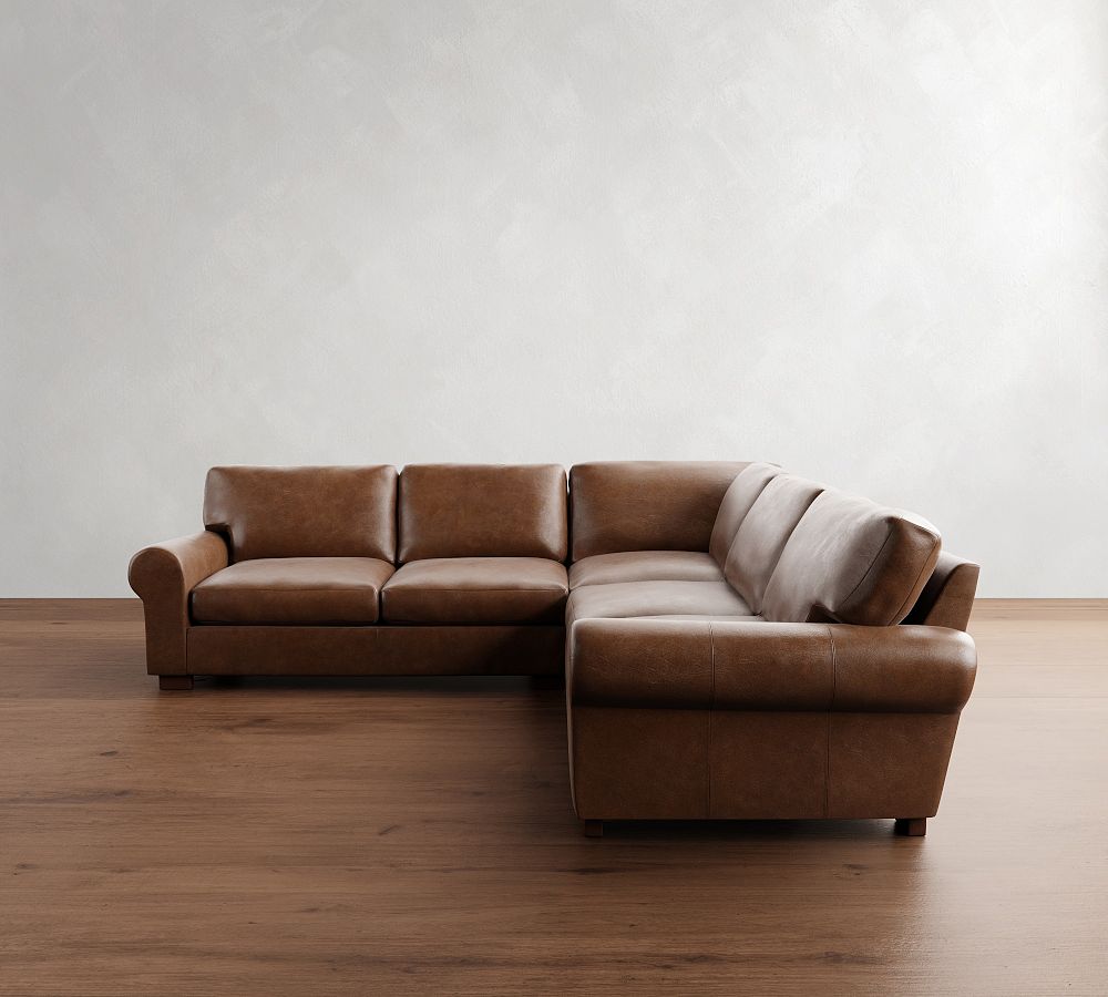 Turner Roll Arm Leather 3-Piece L-Shaped Sectional (114&quot;)