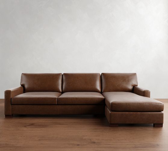 Turner Square Arm Leather Chaise Sectional (105"–129")