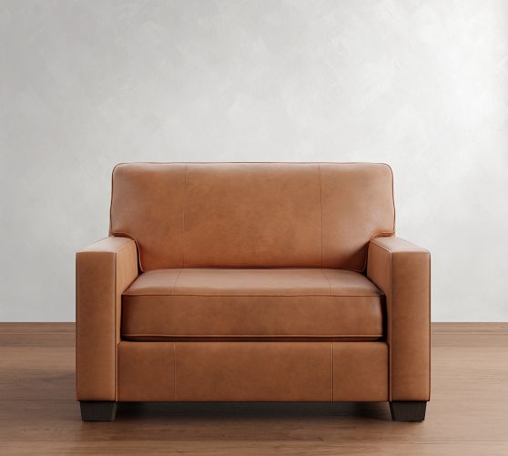 Buchanan Square Arm Leather Swivel Chair Pottery Barn