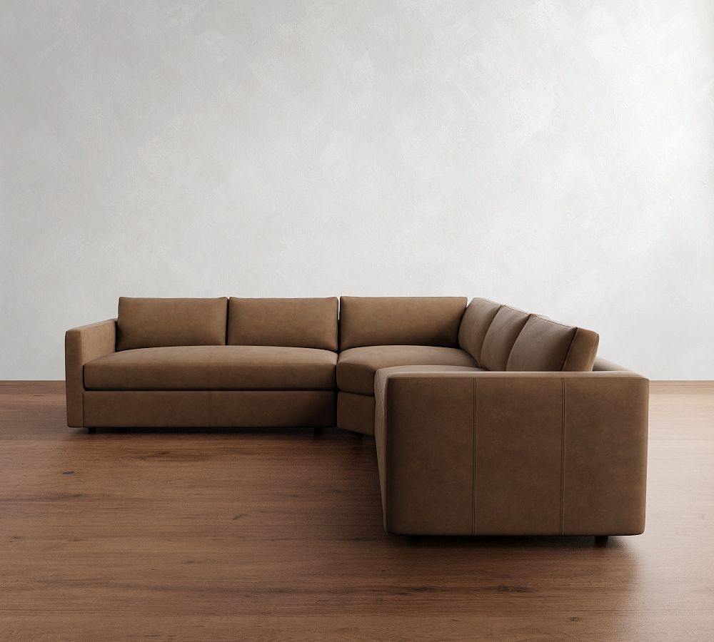Carmel Slim Arm Leather 3-Piece L-Shaped Wedge Sectional (119&quot;)