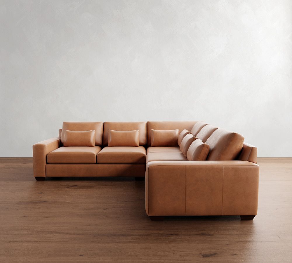 Big Sur Square Arm Deep Seat Leather 3-Piece L-Shaped Sectional (121&quot;)