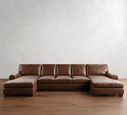 Turner Roll Arm Leather Double Chaise Sectional (141&quot;&ndash;174&quot;)
