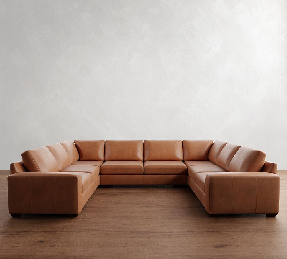 Big Sur Square Arm Leather U-Shaped Sectional (147&quot;&ndash;179)