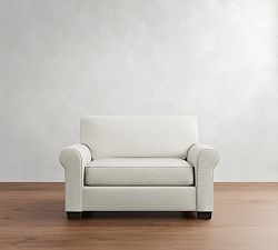 Buchanan Roll Arm Upholstered Twin Sleeper Sofa Polyester Wrapped Cushions Performance Textured Weave White Pottery Barn