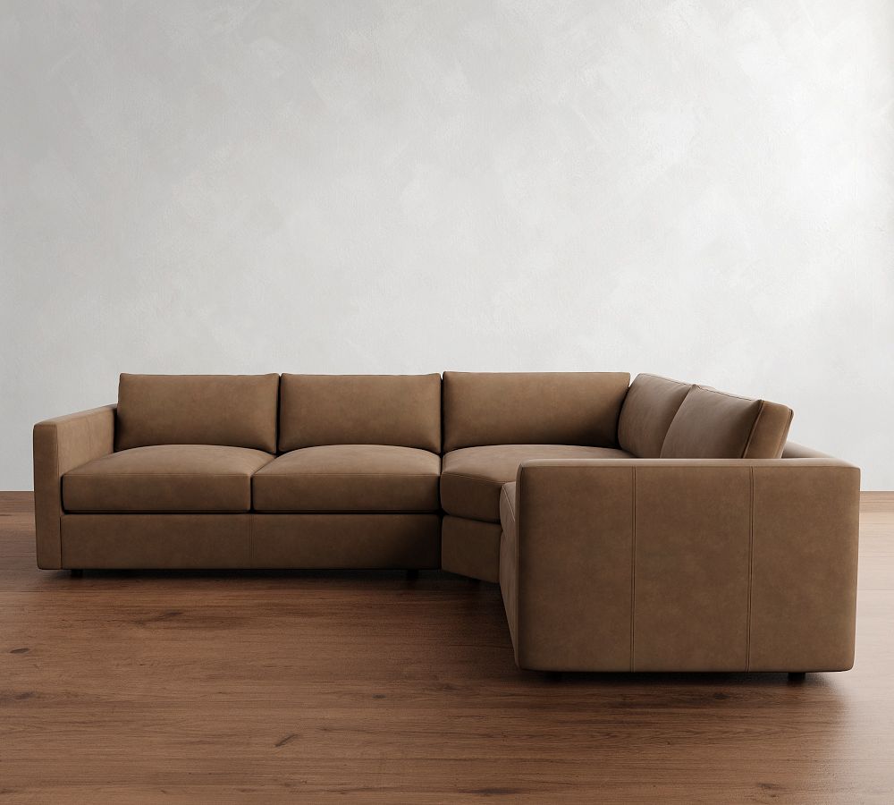 Carmel Slim Arm Leather 3-Piece Wedge Sectional (119&quot;)