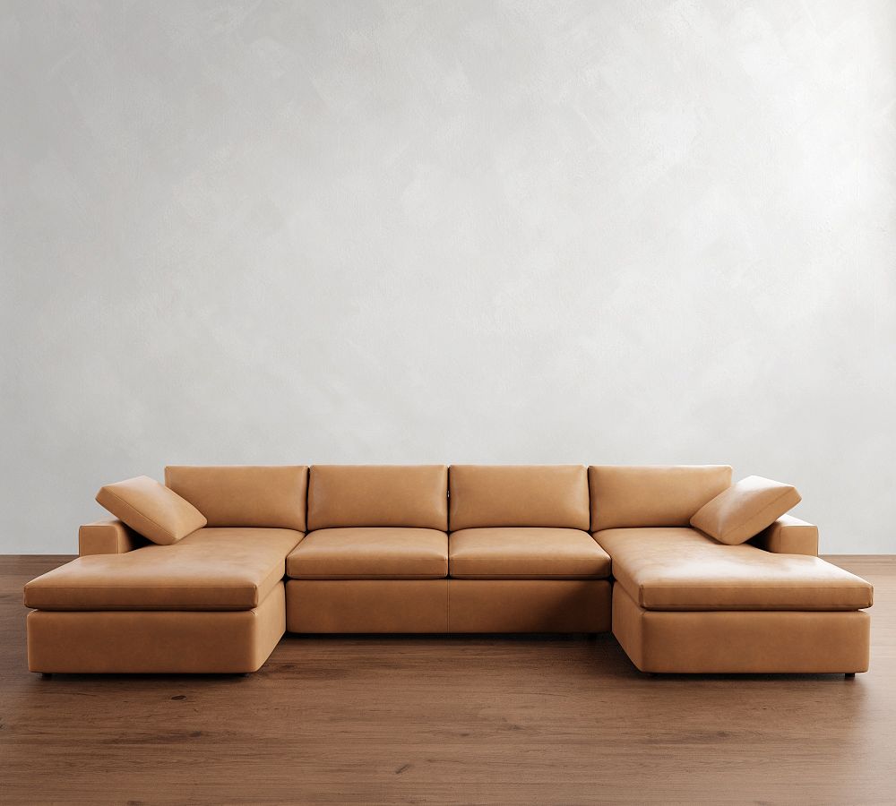 Dream Wide Arm Leather Double Chaise Sectional (154&quot;&ndash;174&quot;)