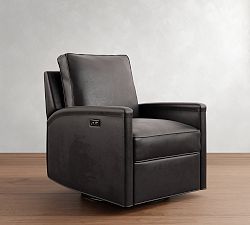 Tyler Square Arm Leather Manual &amp; Power Swivel Glider Recliner