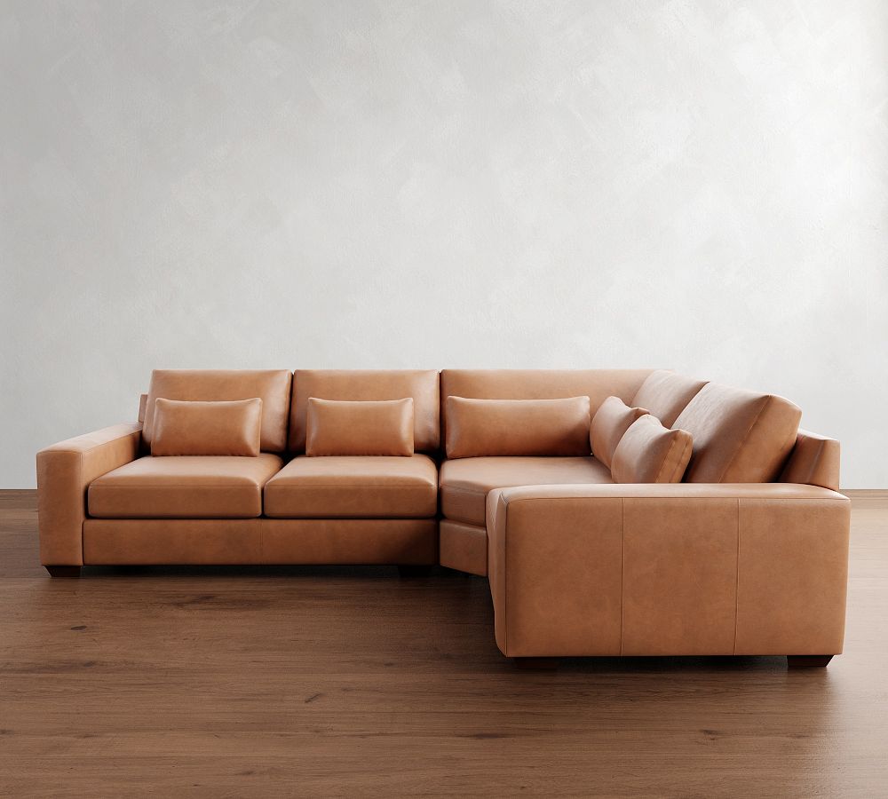 Big Sur Square Arm Deep Seat Leather 3-Piece-Wedge Sectional (129&quot;)