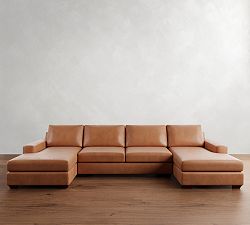 Big Sur Square Arm Leather Double Chaise Sectional (145&quot;&ndash;197)