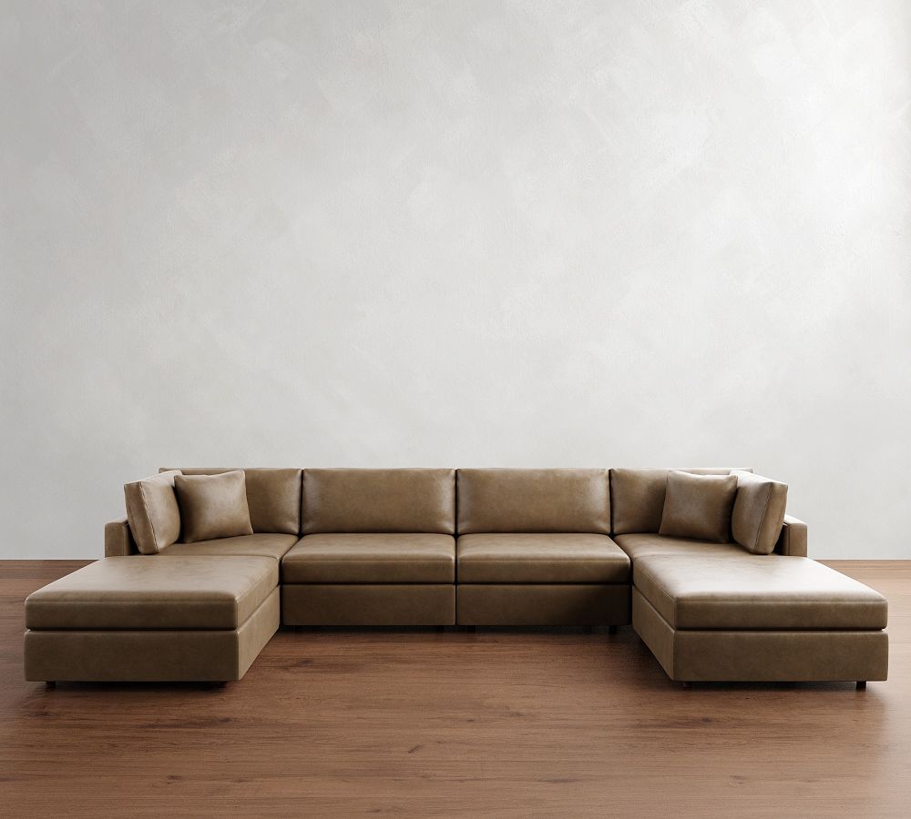 Modular Leather 6-Piece Double Chaise Sectional (148&quot;&ndash;160&quot;)