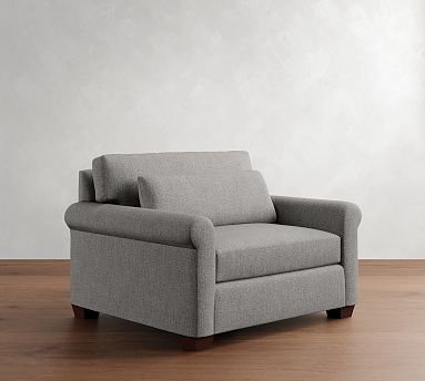 York Roll Arm Upholstered Deep Seat Chair And A Half Down Blend Wrapped Cushions Performance Heathered Basketweave River Pottery Barn