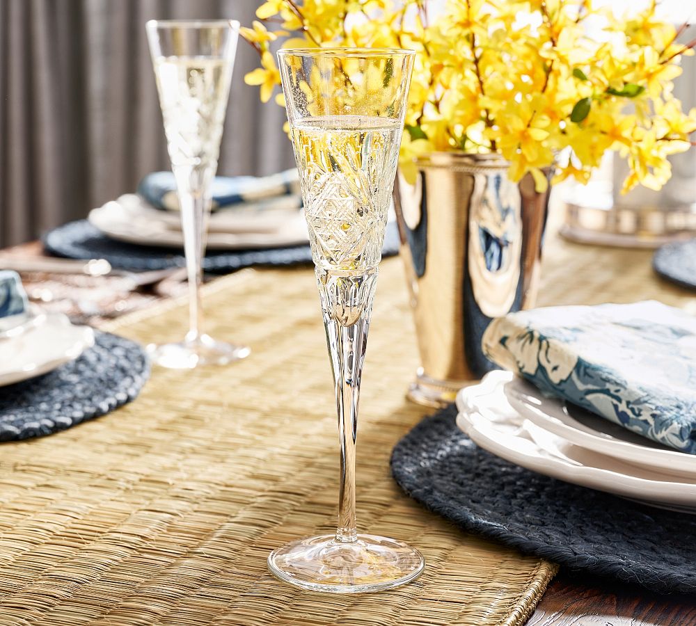 Antique Cut Champagne Flutes - Clear Set of Four