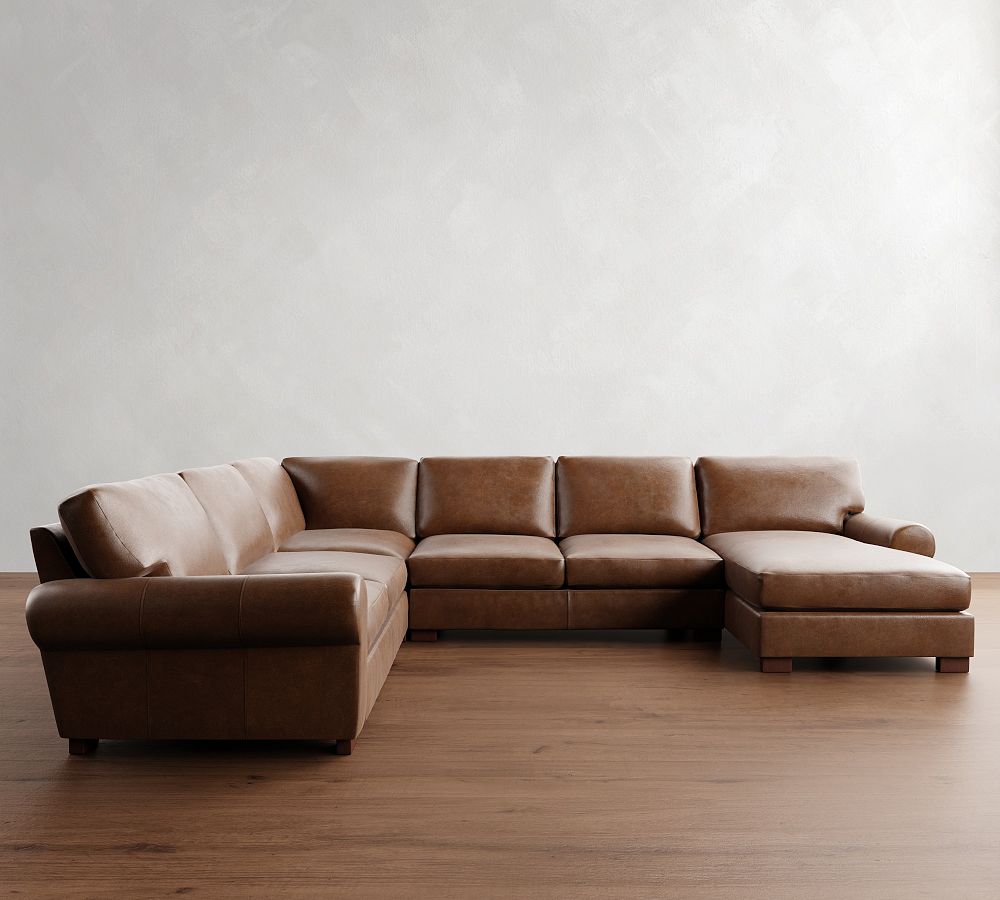 Turner Roll Arm Leather 4-Piece Chaise Sectional (140&quot;-144&quot;)