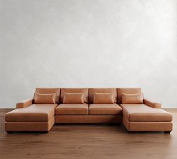 Big Sur Square Arm Deep Seat Leather Double Chaise Sectional (146&quot;&ndash;198&quot;)