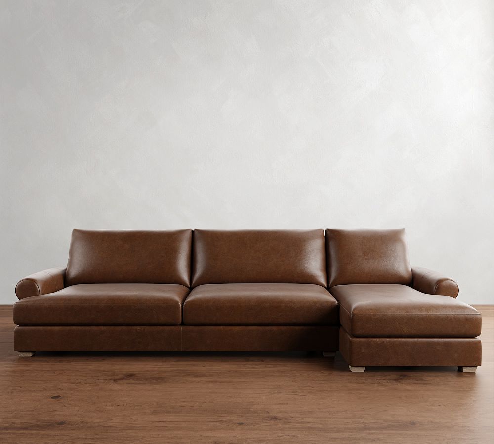 Canyon Roll Arm Leather Chaise Sectional (123&quot;&ndash;169&quot;)