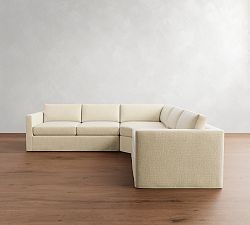 Carmel Slim Arm Slipcovered 3-Piece L-Shaped Wedge Sectional (120&quot;&ndash;127&quot;)