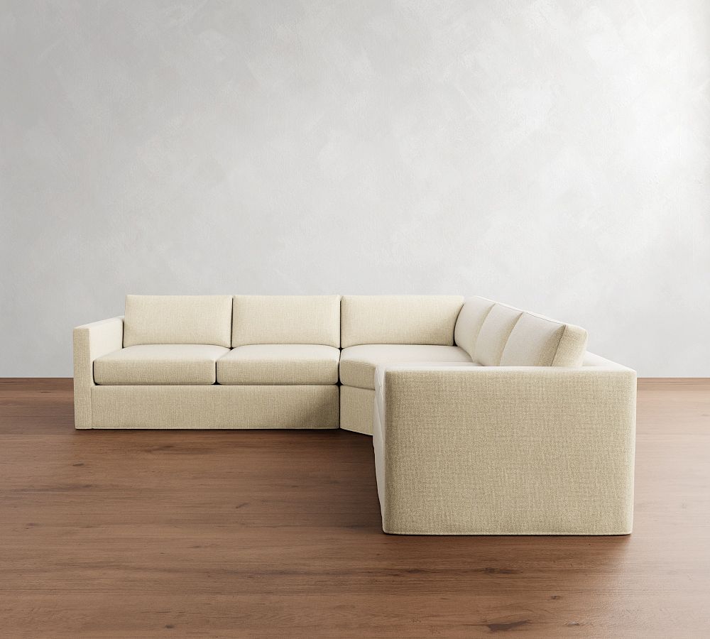 Carmel Slim Arm Slipcovered 3-Piece L-Shaped Wedge Sectional (120&quot;&ndash;127&quot;)