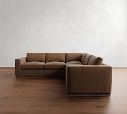 Carmel Wide Arm Leather Wood Base 3-Piece L-Shaped Sectional (113&quot;)