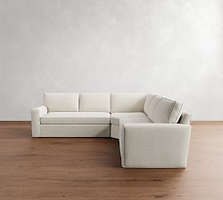 Pearce Square Arm Slipcovered 3 Piece L Shaped Wedge Sectional with Bench Cushion Down Blend Wrapped Cushions Brushed Crossweave Natural Pottery