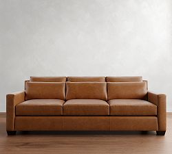 York Square Arm Deep Seat Leather Sofa (60&quot;&ndash;95&quot;)