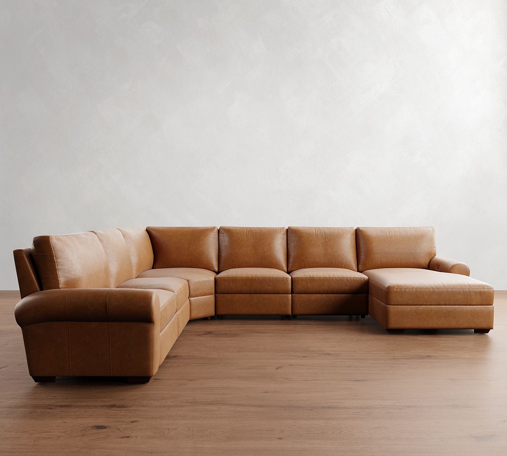 Big Sur Roll Arm Leather Power Reclining 6-Piece Chaise Sectional (154&quot;-166&quot;)
