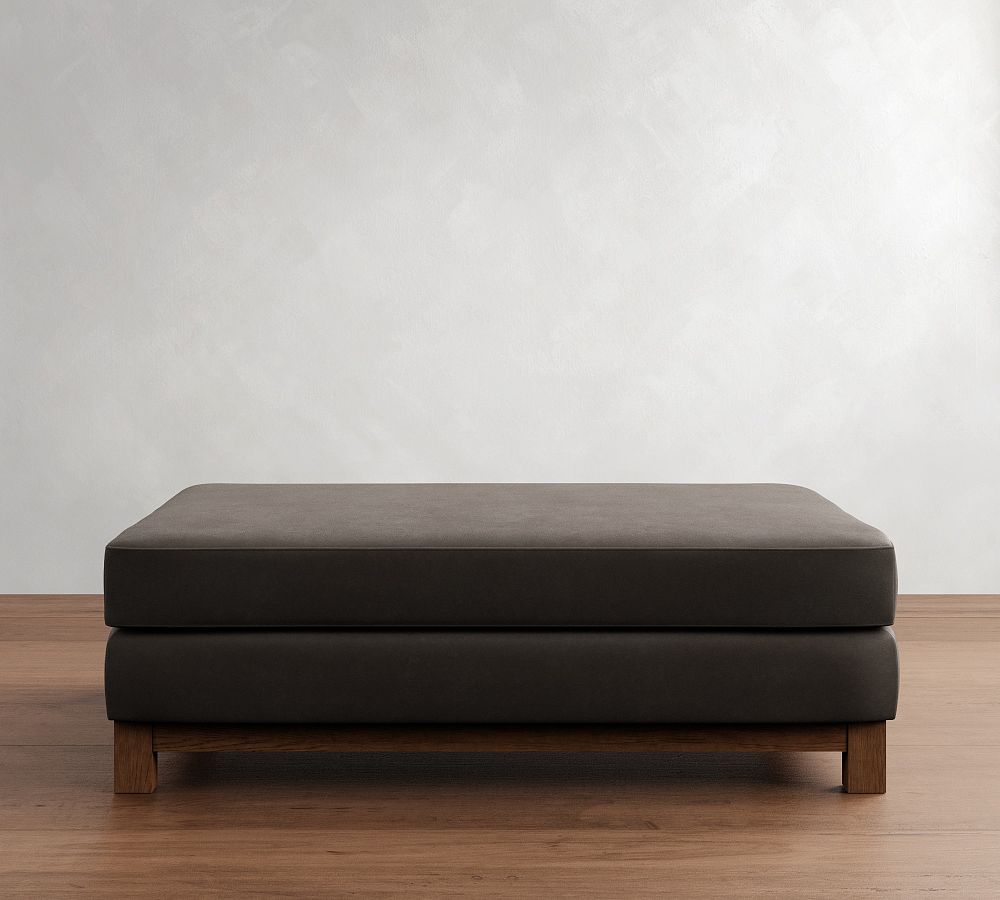 Jake Leather Brindle Wood Base Modular Sectional Ottoman