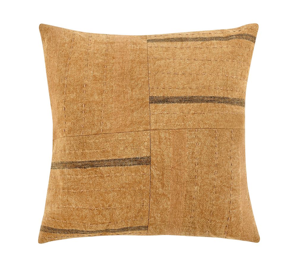 Chestnut Brown 22" Embroidered Linen Pillow Cover