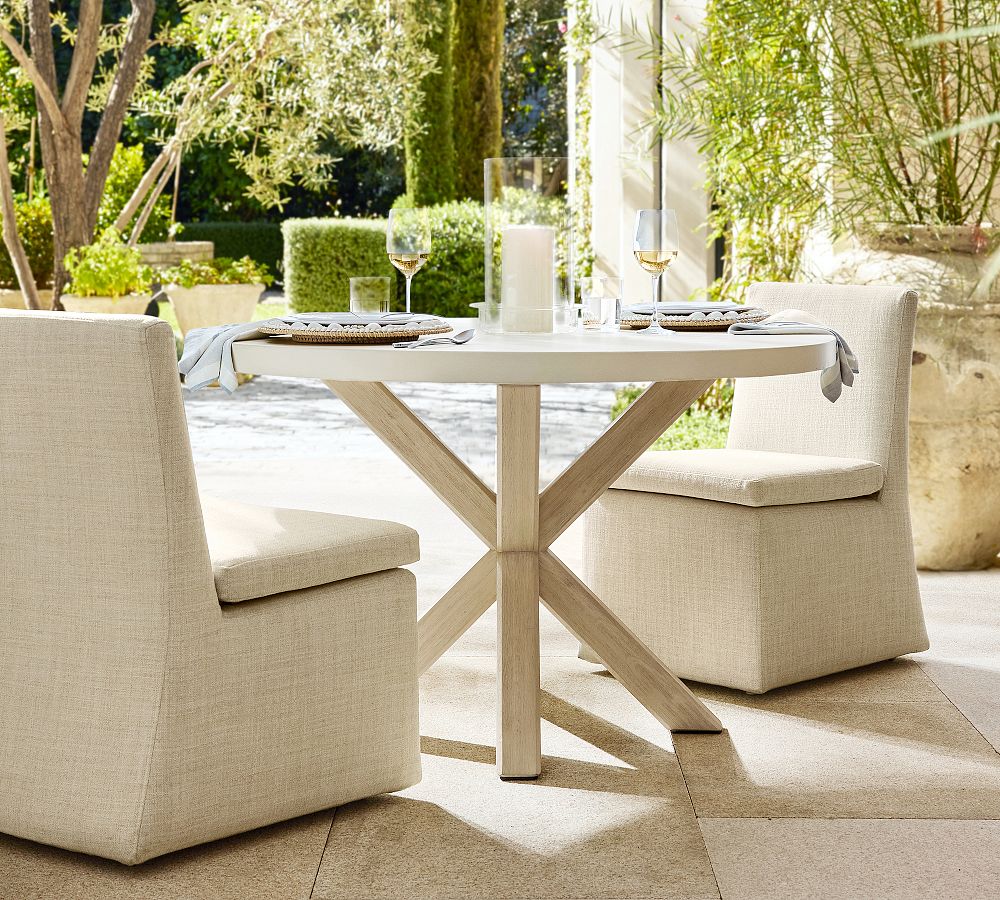 Abbott Concrete &amp; Acacia Petite Round Outdoor Dining Table (48&quot;)