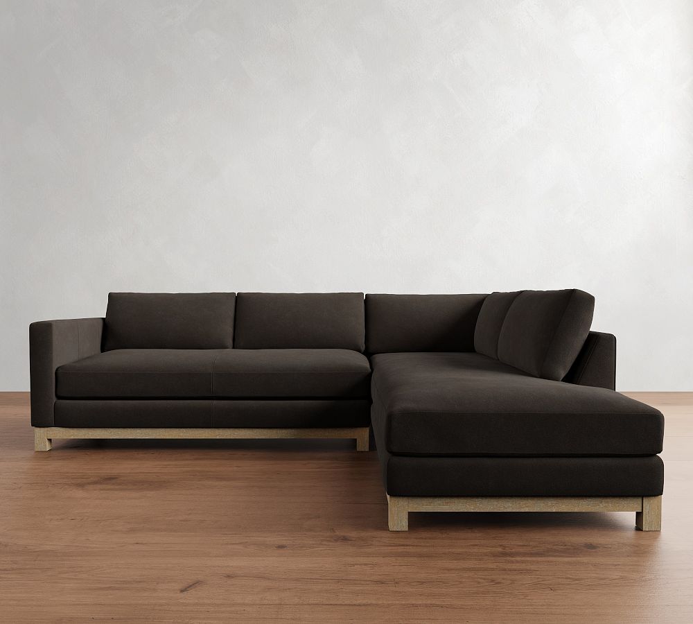 Jake Leather Seadrift Wood Base Return Bumper Sectional (108&quot;-112&quot;)
