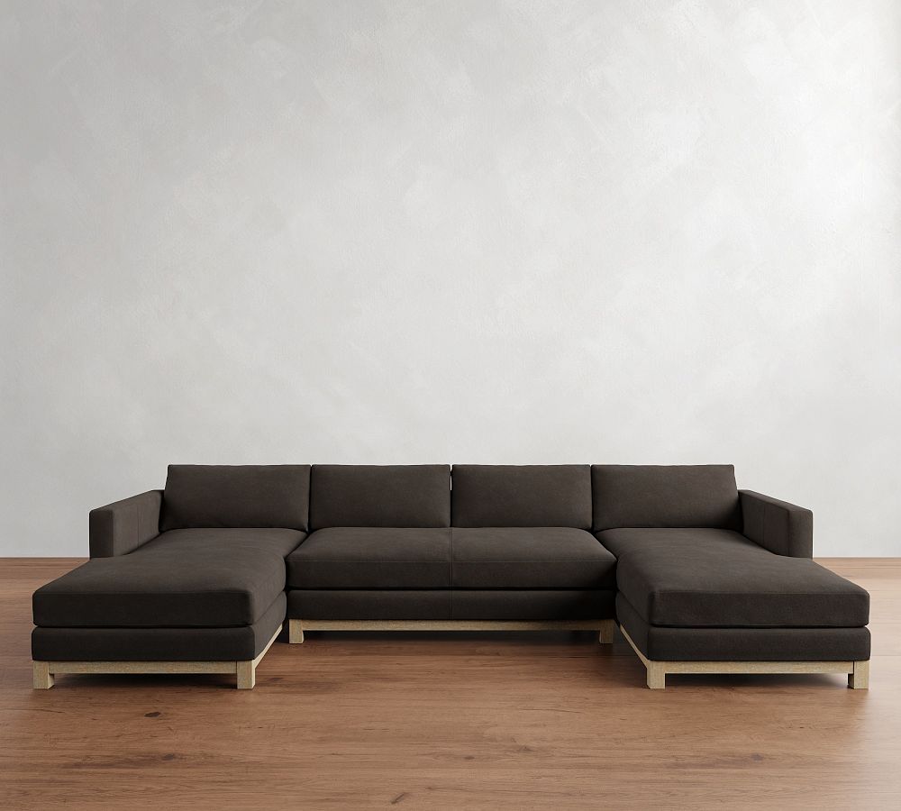 Jake Leather Seadrift Wood Base Double Chaise Sectional (145&quot;&ndash;164&quot;)