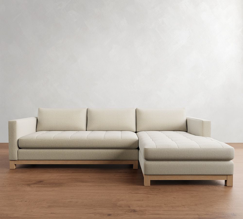 Jake Tufted Seadrift Wood Base Chaise Sectional (110&quot;&ndash;120&quot;)