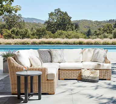 Huntington All Weather Wicker Slope Arm 5 Piece Sectional with Cushion 1 Corner Chair 2 Armless Chair 1 LA Chair 1 RA Chair Natural