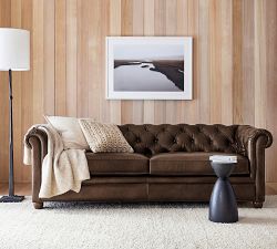 Chesterfield Roll Arm Leather Sofa (65&quot;&ndash;96&quot;)