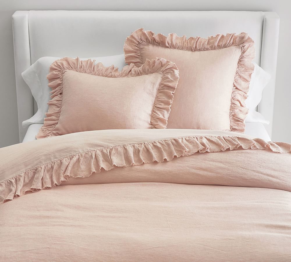 Belgian Flax Linen Fringe Ruffle Duvet Cover