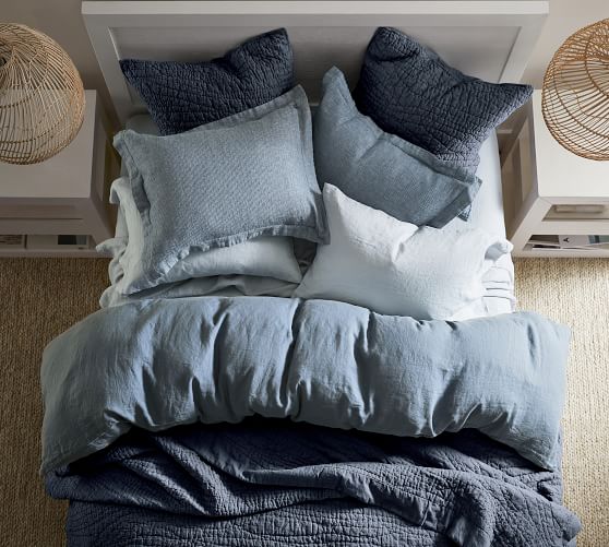 Pottery Barn Belgian Linen KING Comforter & 2 KING Shams~Steel Blue~ Retail hotsell $519