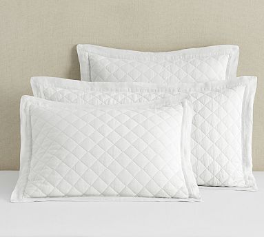 Pottery Barn Belgian Flax Linen Diamond Quilted Sham Set sale Standard Size Neutral