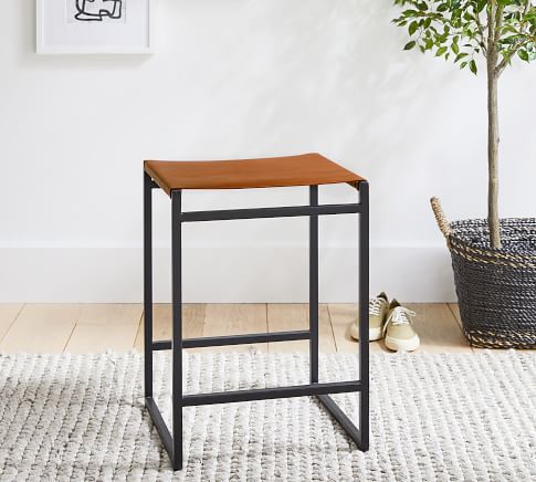 Hardy Backless Leather Stool Pottery Barn