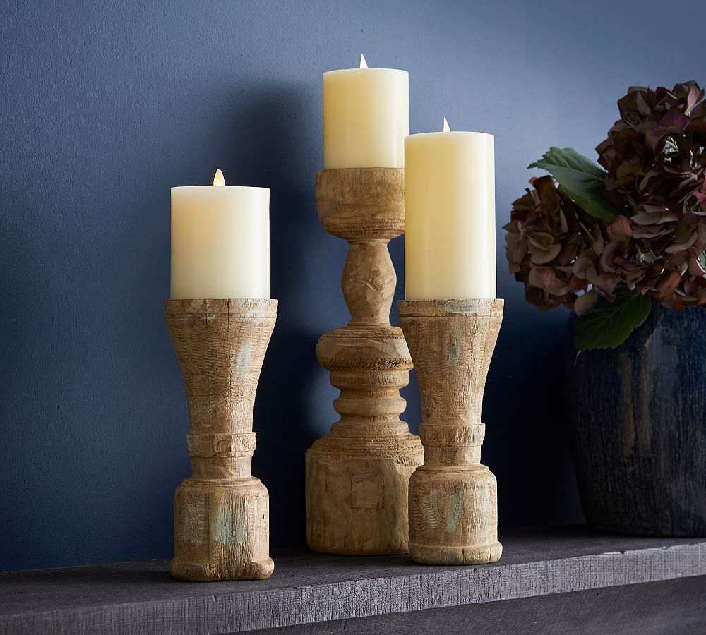 Ava Natural Wood Pillar Candleholder
