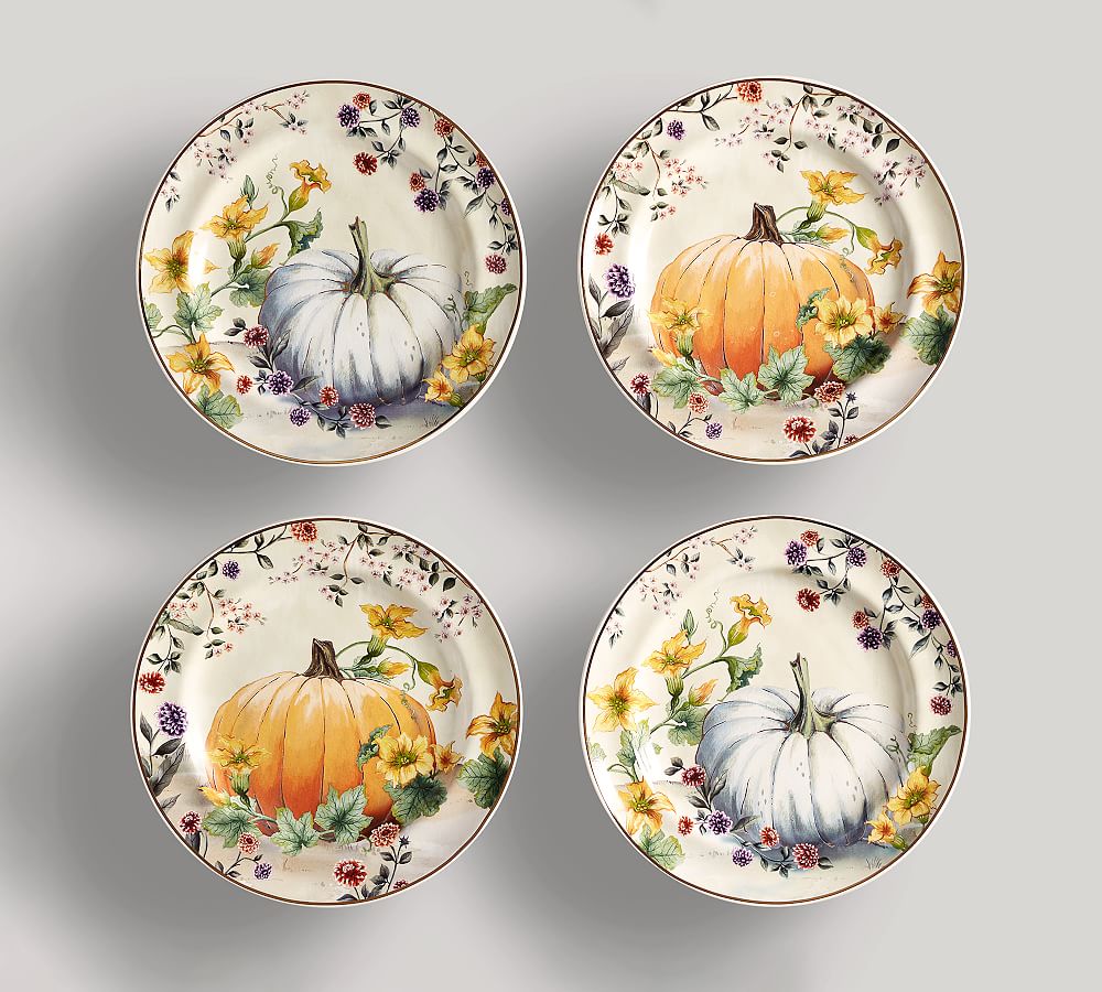 Botanical Harvest Pumpkin Stoneware Salad Plates - Set of 4